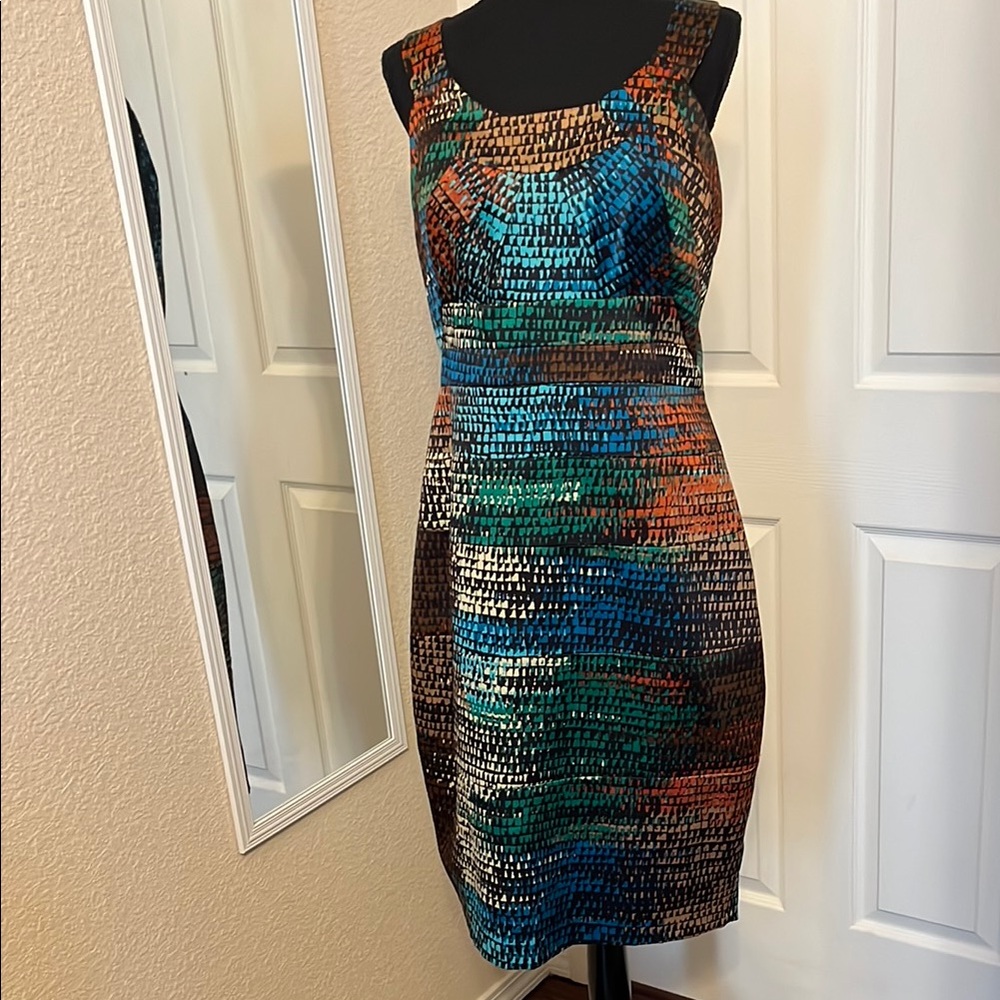 Signature Green and Blue Sheath Cocktail Dress